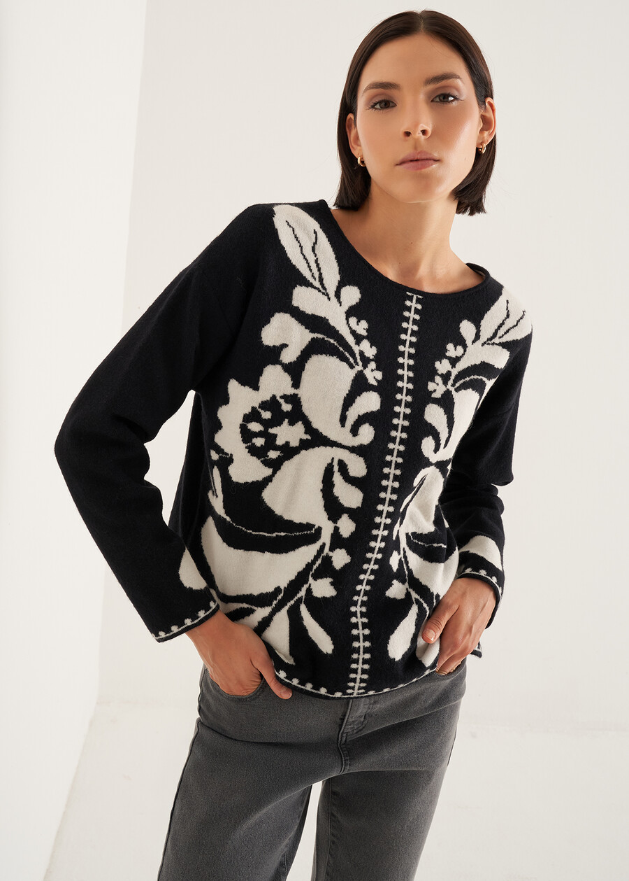 Maira sweater with contrast design NERO BLACK Woman , image number 1