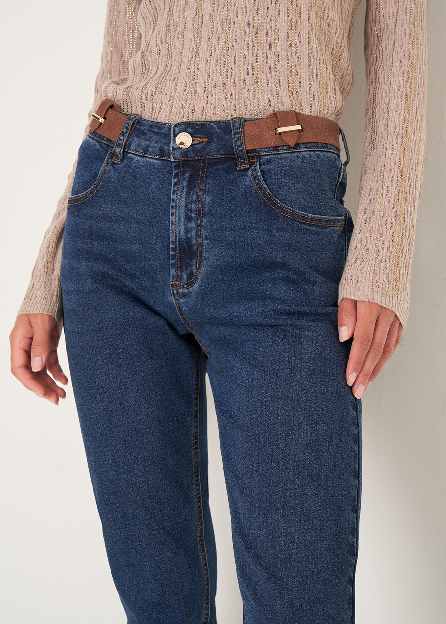 Pantaloni Katej-P in denim con dettagli in ecopell DENIM MEDIUM DENIM Donna , immagine n. 3