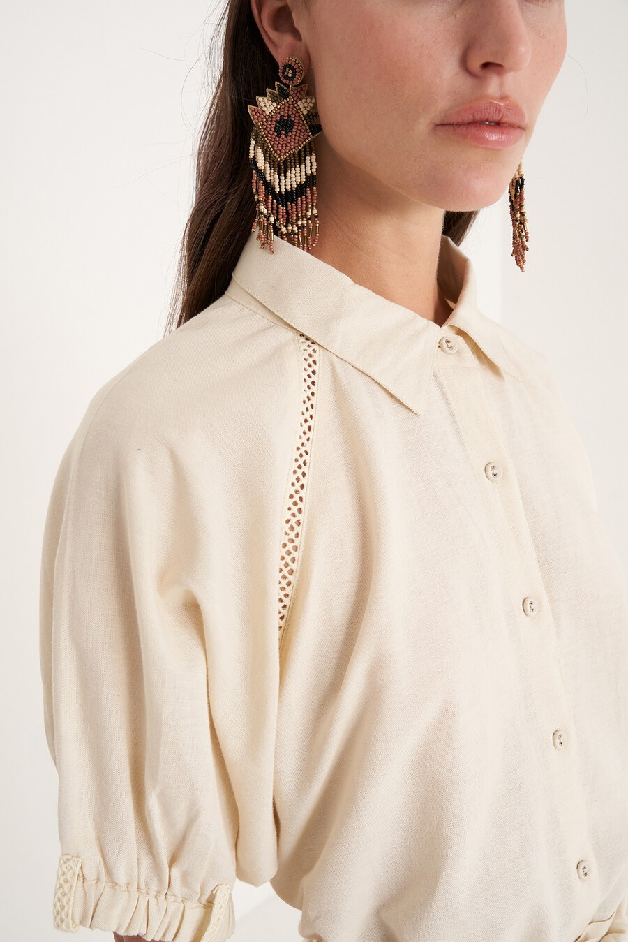 Camicia Catty in viscosa e lino
 VIOLA MELANZANABIANCO BURRO Donna , immagine n. 2
