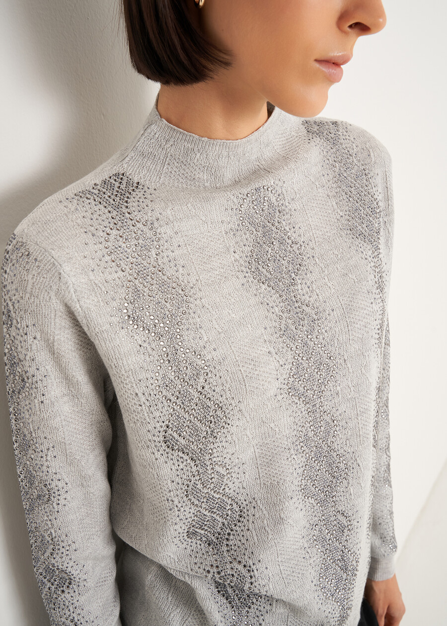 Margot half-neck sweater with rhinestones GRIGIO PERLA Woman , image number 3