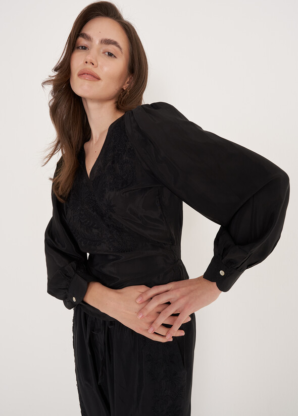 Blusa Baia Wrap Con Ricamo NERO BLACK Donna null
