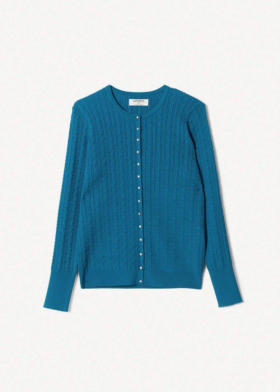 Carry braided knit cardigan with Swarovski buttons VERDE PAVONE Woman , image number 5
