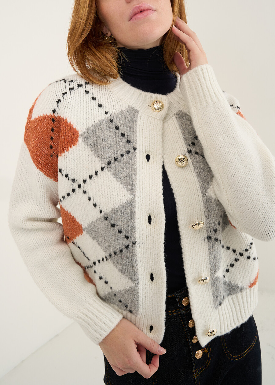 Cand argyle cardigan with gold buttons WINROBEIGE LATTE Woman , image number 2