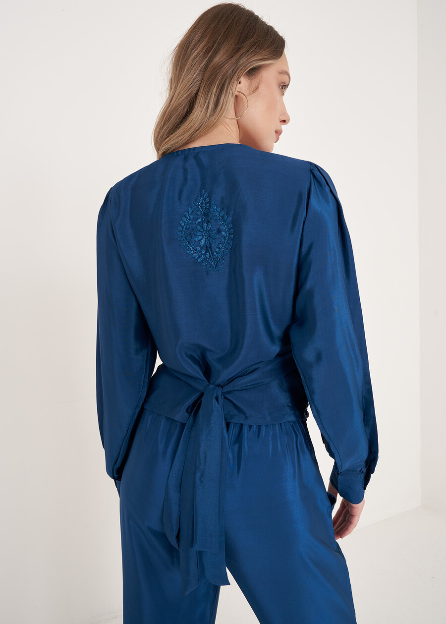 Blusa Baia Wrap Con Ricamo BLU OTTANIONERO BLACK Donna , immagine n. 3