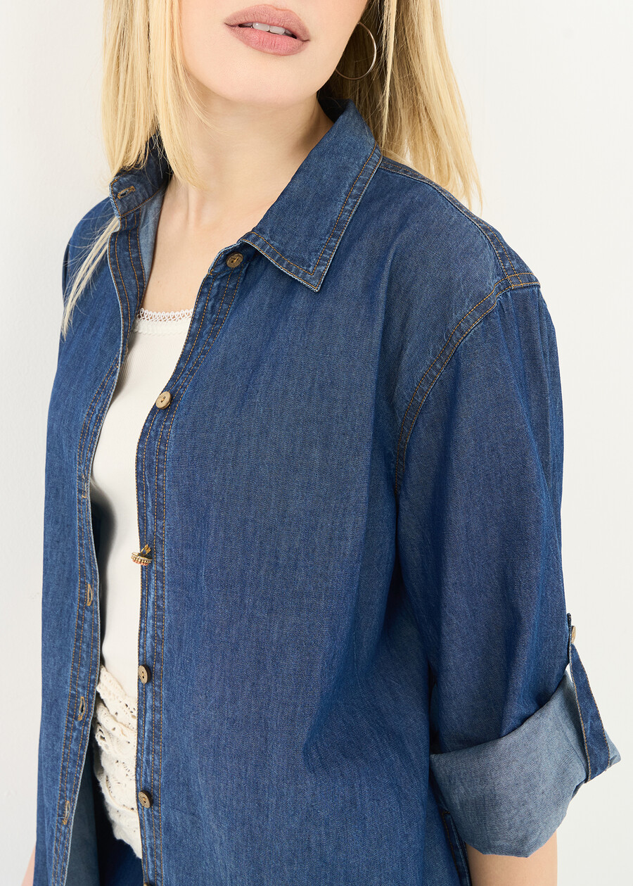 Clea long chambray shirt DENIM Woman , image number 2