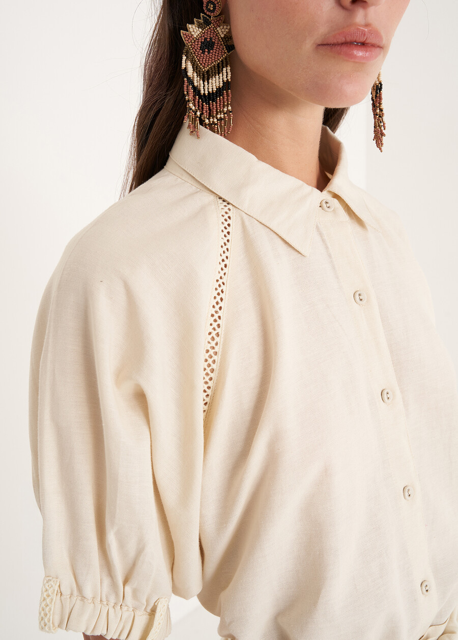 Camicia Catty in viscosa e lino VIOLA MELANZANABIANCO BURRO Donna , immagine n. 2