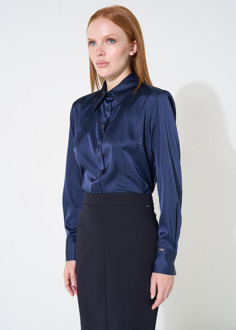 Alessia satin shirt NERO BLACKBEIGE LATTEBLU Woman , image number 1
