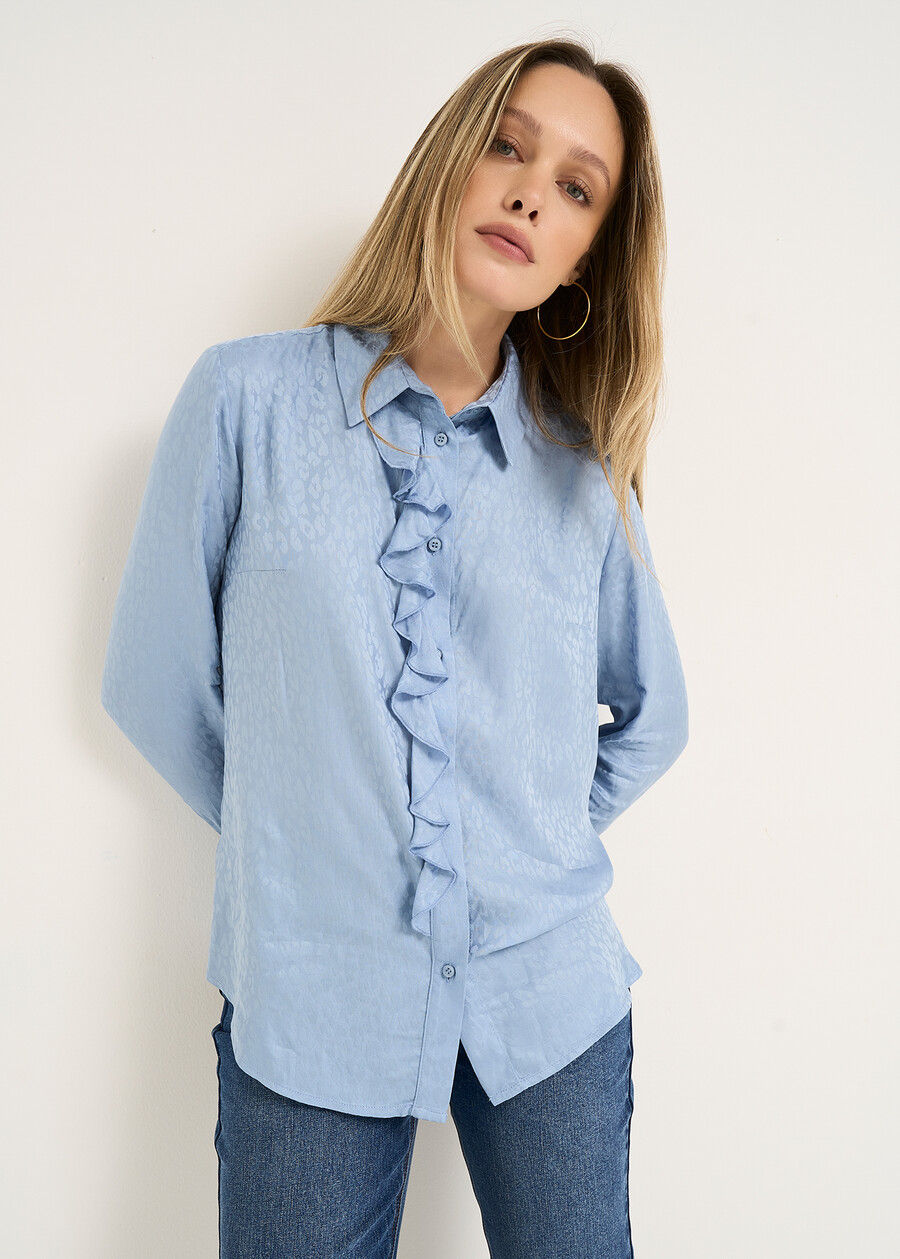 Camicia Clarissa in satin jacquard con rouches GRIGIO Donna , immagine n. 1