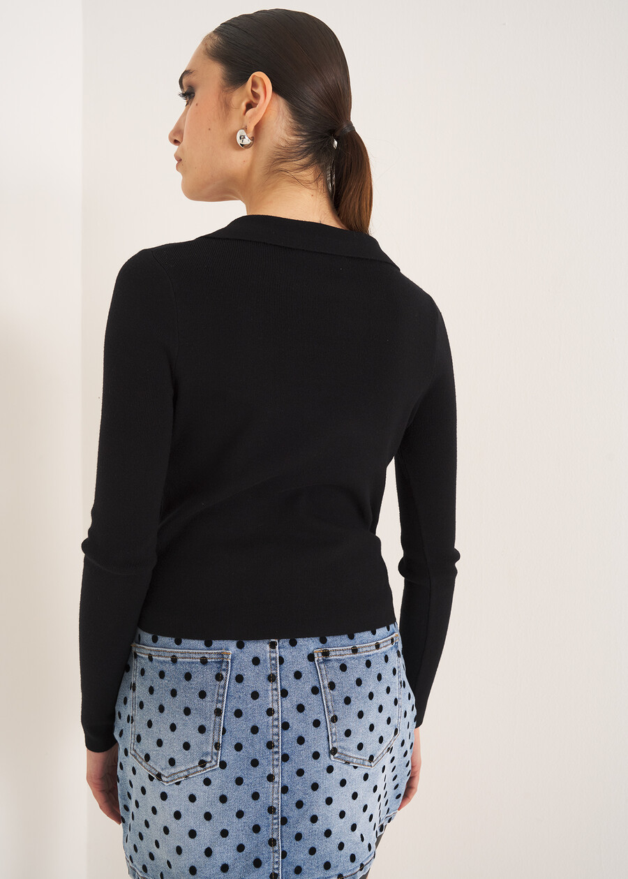 Maglia Melissa con laccetto strass NERO BLACK Donna , immagine n. 3