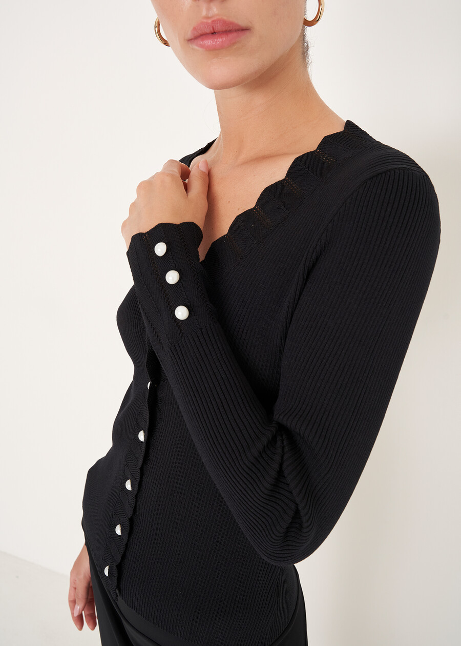 Cher cardigan with pearl-effect buttons NERO BLACK Woman , image number 2