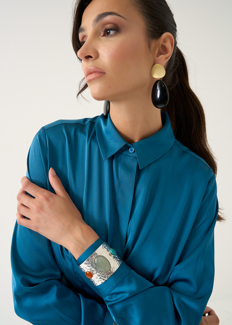 Camicia Alessia in satin MARRONEVERDE GARDENAZZURO AZZURRO Donna , immagine n. 2