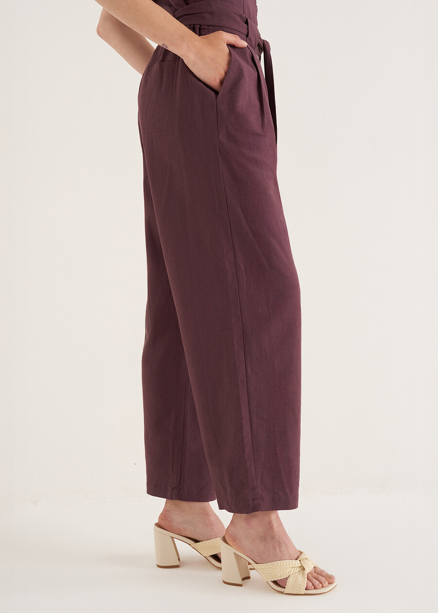 Pantaloni Penty in misto lino VIOLA MELANZANABIANCO BURRO Donna , immagine n. 2