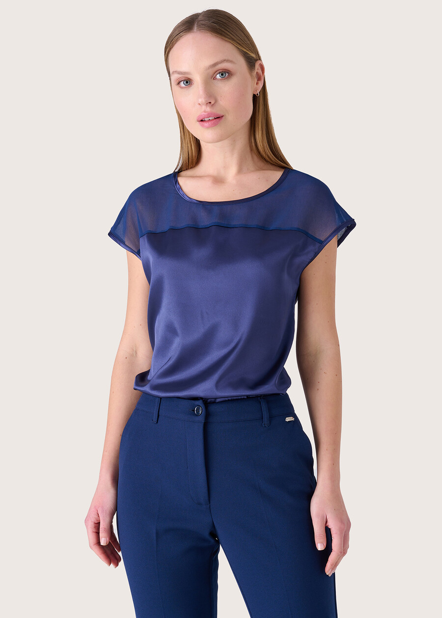 Sophya t-shirt in double fabric BLUE OLTREMARE FUXI GLOSS Woman , image number 1