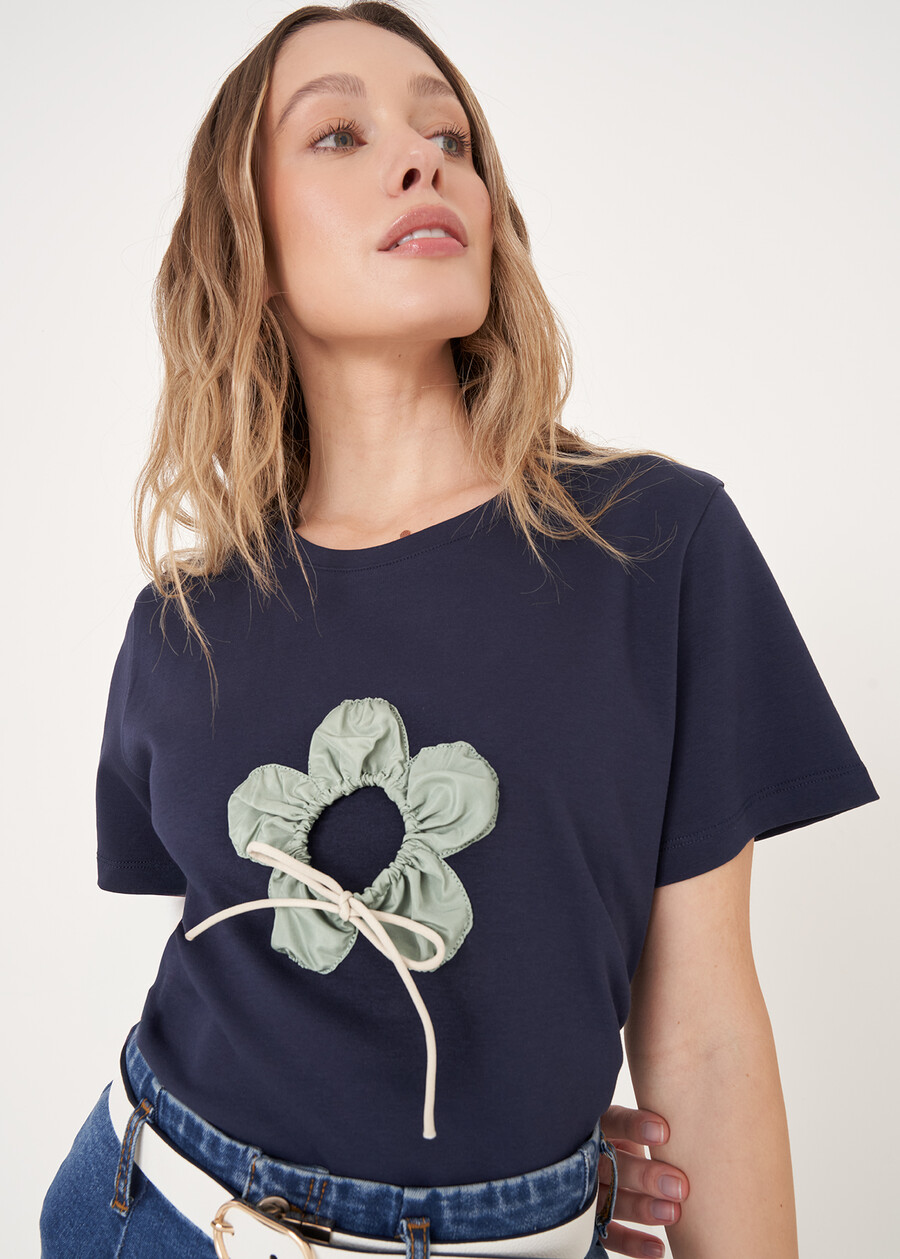 T-shirt Stozy Con Fiore BLU AVIONBEIGE LATTE Donna , immagine n. 2