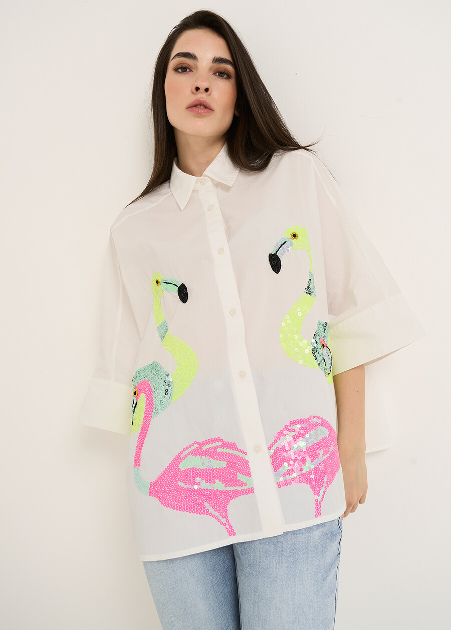 Chery flamingo embroidery shirt BIANCO WHITE Woman , image number 2