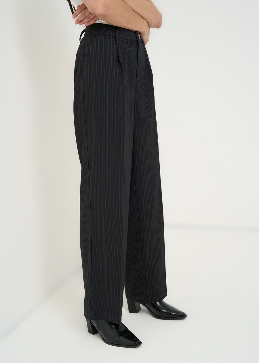 Pantalone Paggy gessato gamba ampia NERO BLACK Donna , immagine n. 3