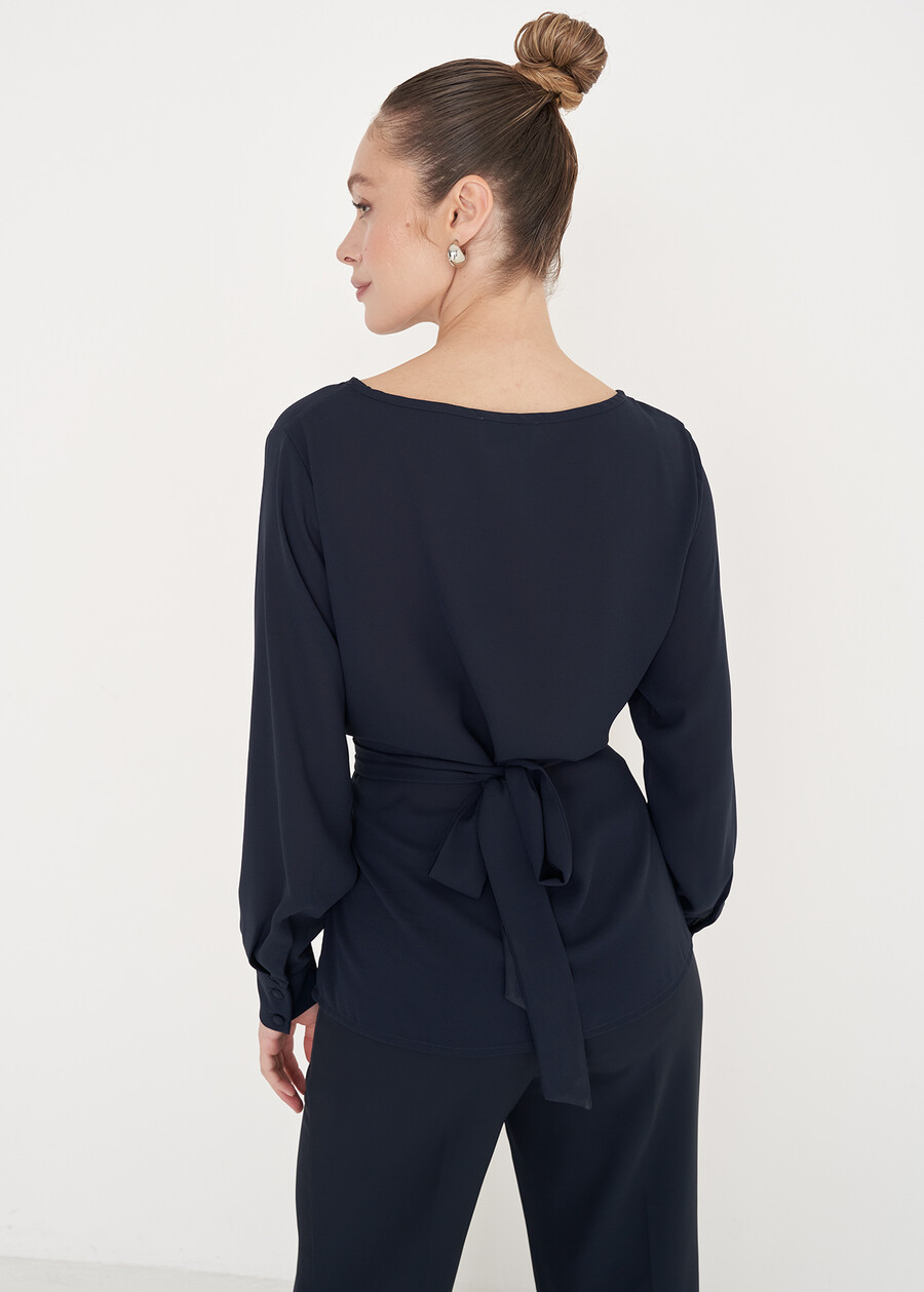 Blusa Boho in georgette BLUE OLTREMARE  Donna , immagine n. 4
