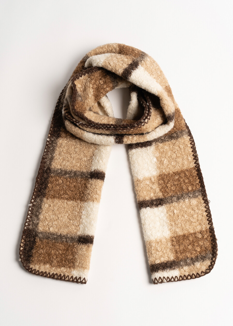 Shiny maxi check shearling scarf BEIGE LATTEBEIGE LATTE Woman , image number 2