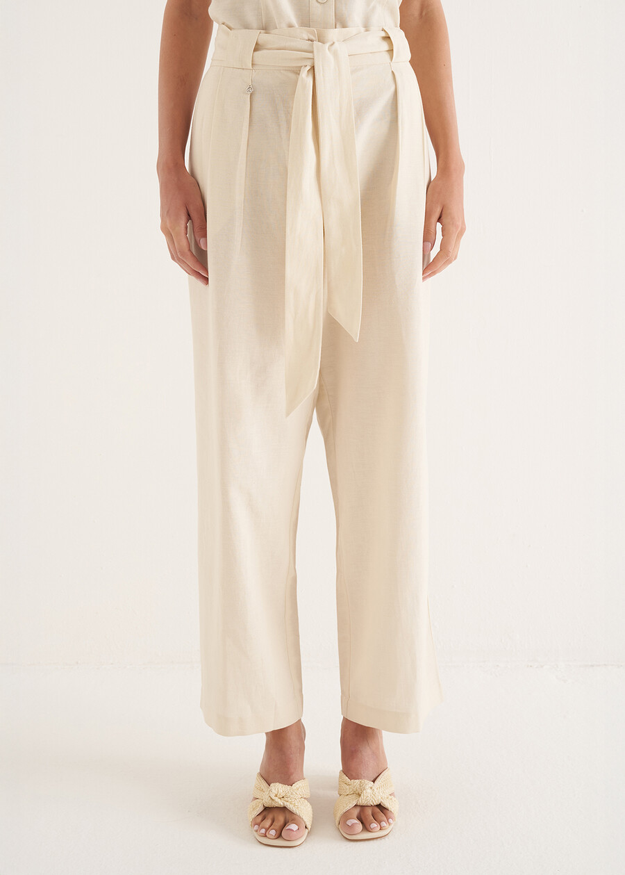 Penty linen-blend trousers
 VIOLA MELANZANABIANCO BURRO Woman , image number 2