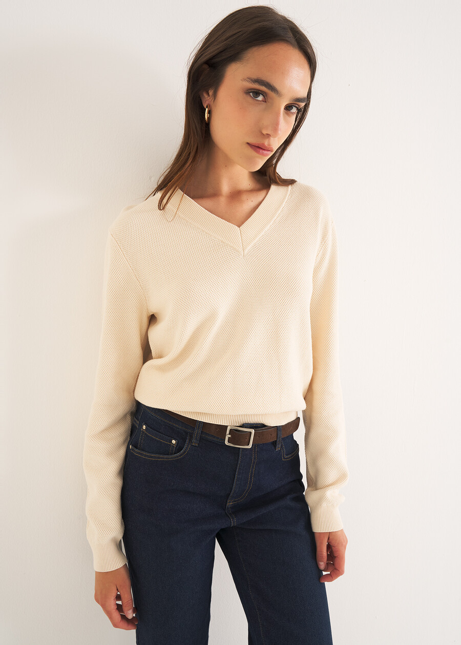 Maglia Micol in viscosa e cotone BLU MIDNIGHTBIANCO BURRO Donna , immagine n. 1