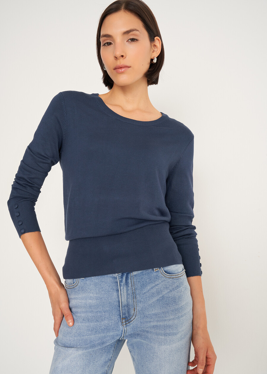Melody wool sweater with round neck BLU MIDNIGHTCELESTE FIORDALISOVIOLA VINACCIAROSA Woman , image number 1