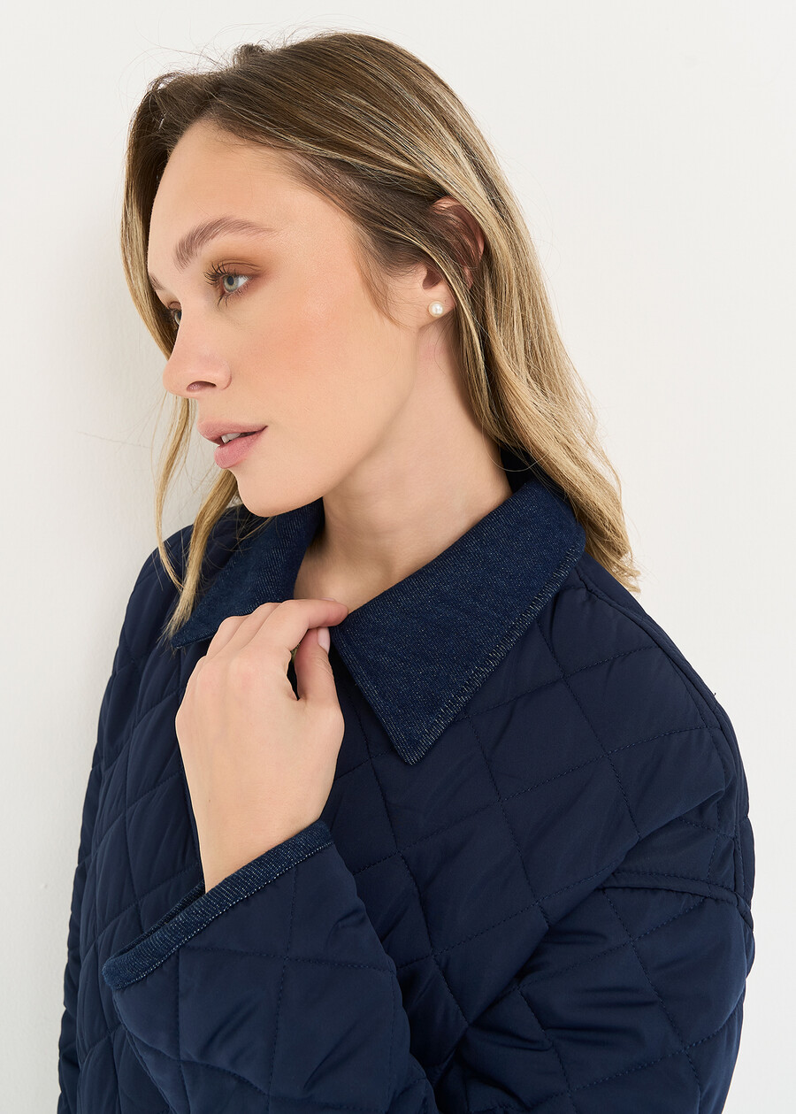 Glossy quilted jacket with denim details BLU Woman , image number 2