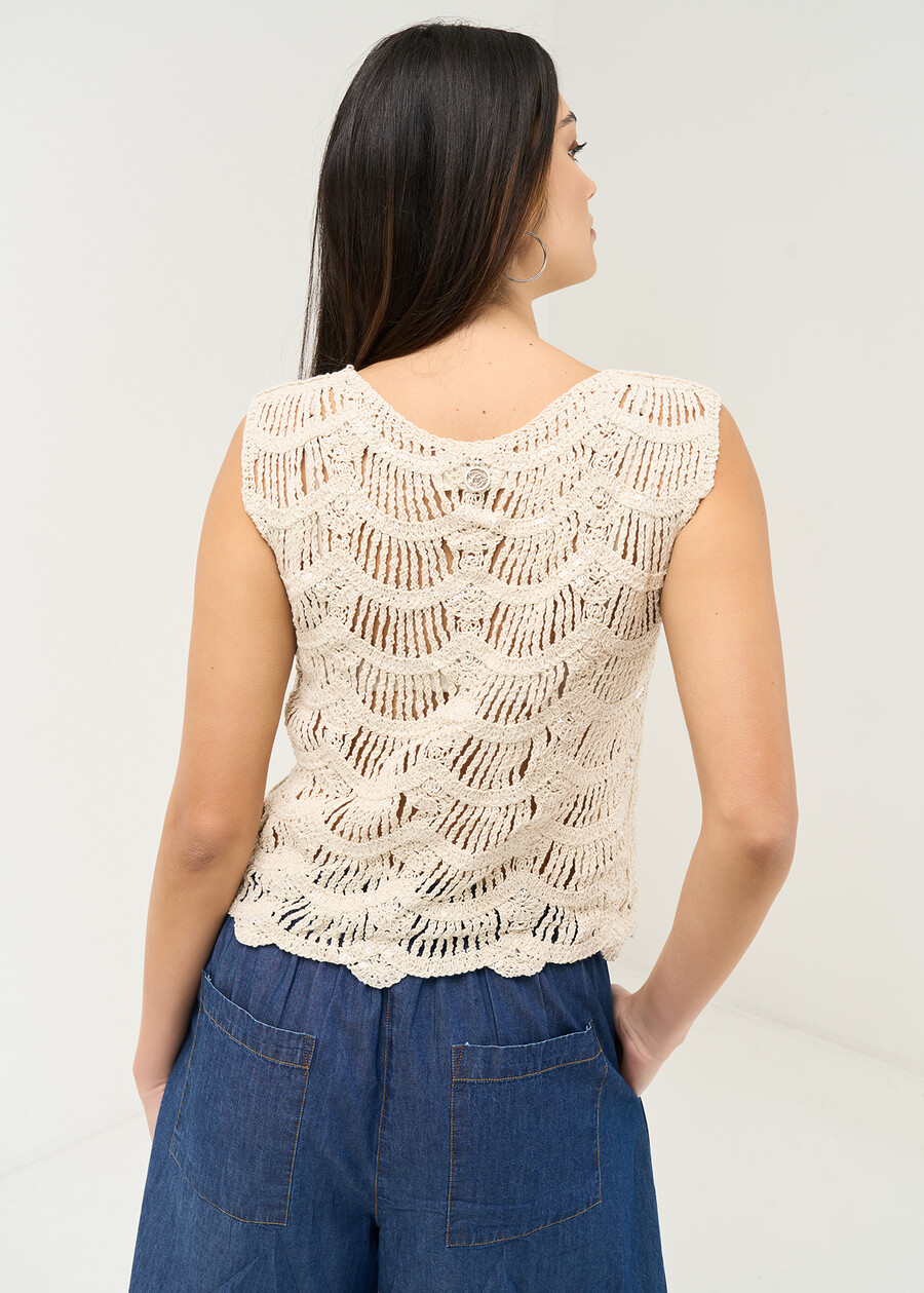 Top Thandra in filo giromanica BEIGE LIGHT BEIGE Donna , immagine n. 3
