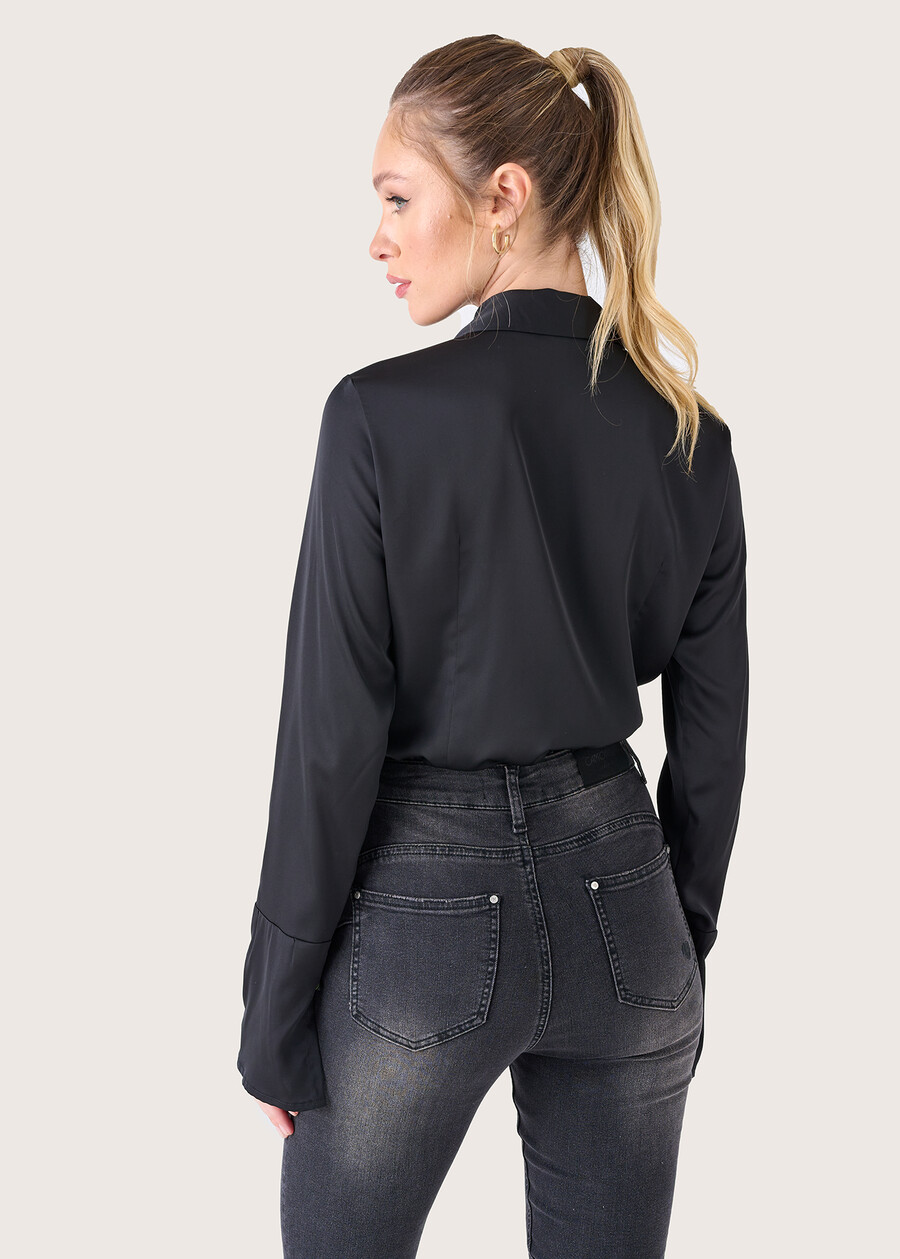 Camicia Camylla in satin NERO BLACKROSA BOUQUET Donna , immagine n. 3