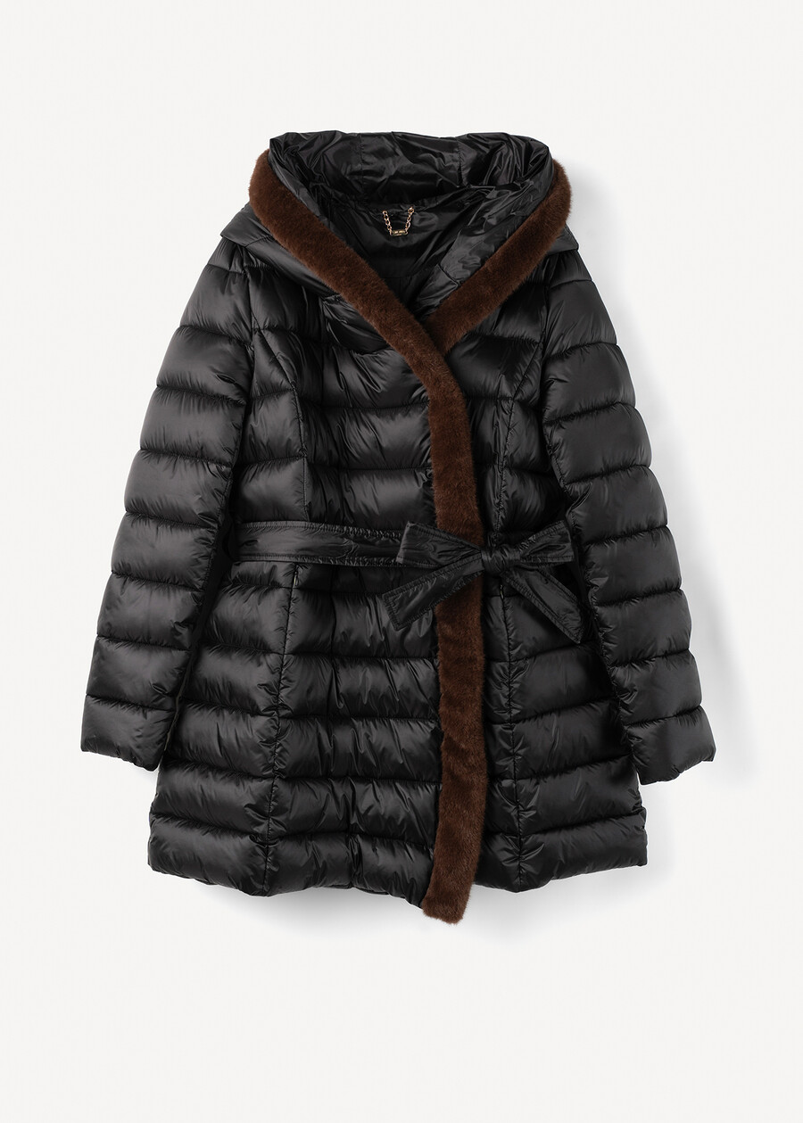 Portos long padded coat with belt NERO BLACKGRIGIO PERLA Woman , image number 7