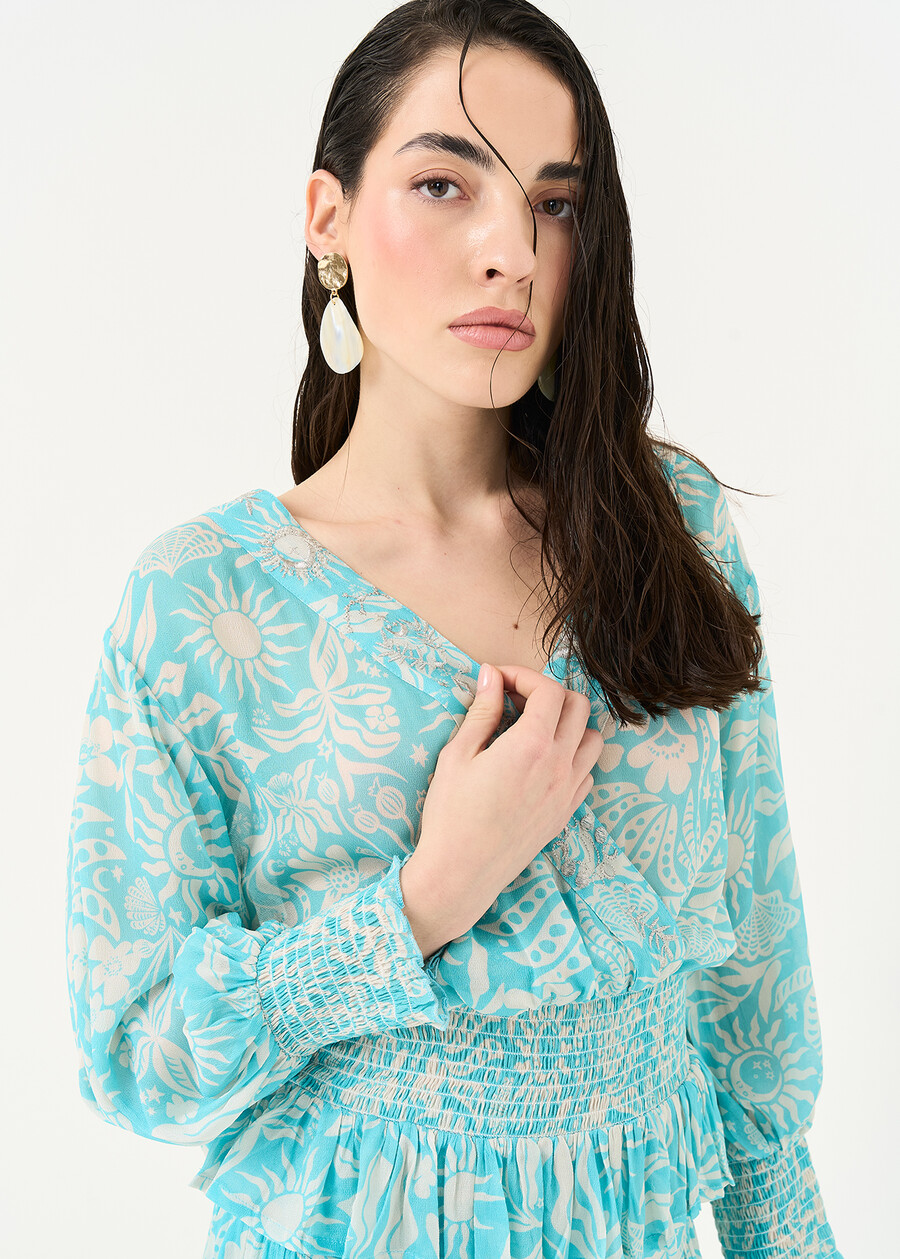 Blusa Biky in viscosa con ricami AZZURO AZZURRO Donna , immagine n. 1