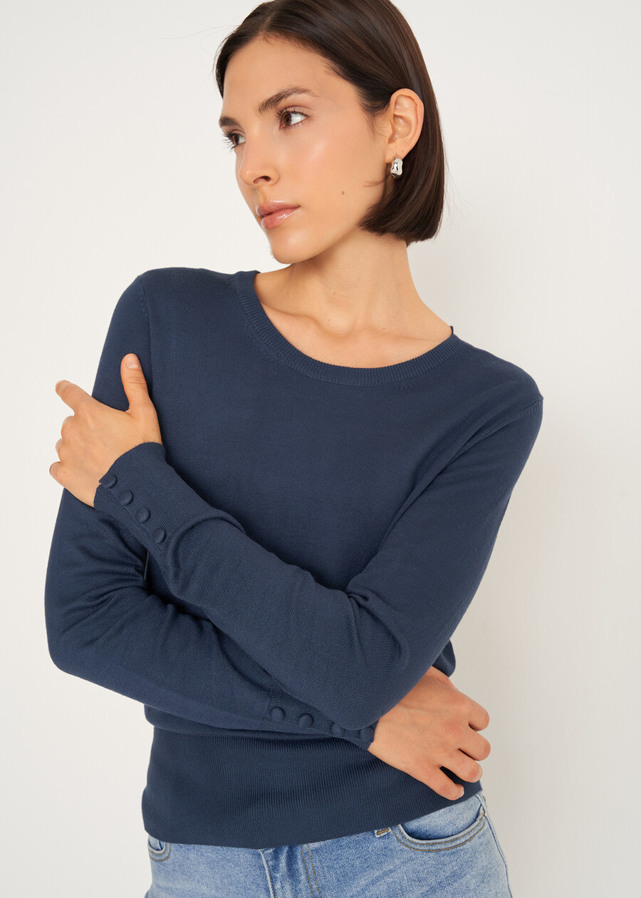 Melody wool sweater with round neck BLU MIDNIGHTCELESTE FIORDALISOVIOLA VINACCIAROSA Woman , image number 2