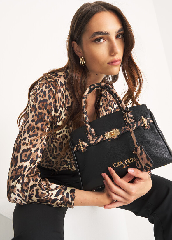 Belly Small animalier faux leather shopping bag NERO BLACK Woman null