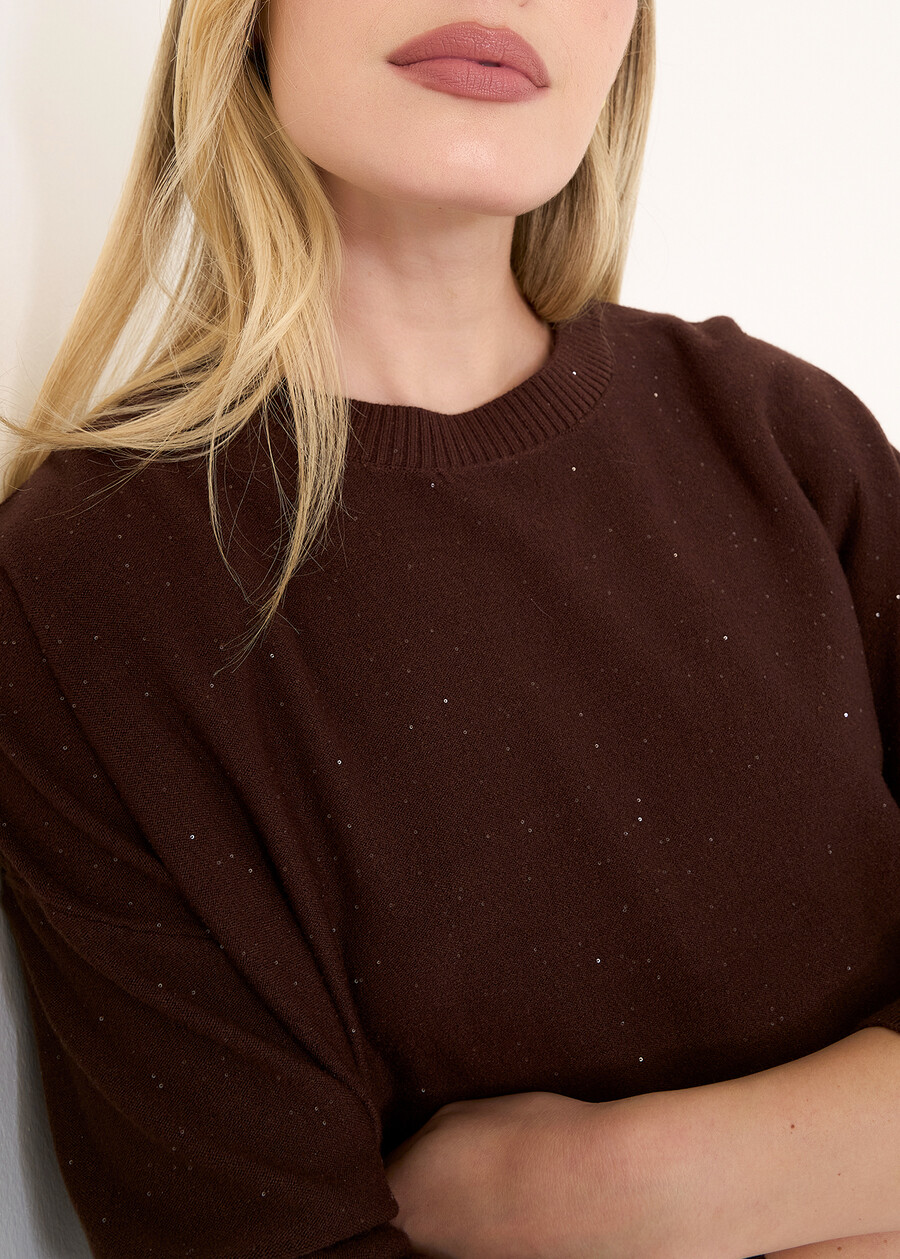 Milena knit top with micro-sequins MARRONE Woman , image number 3