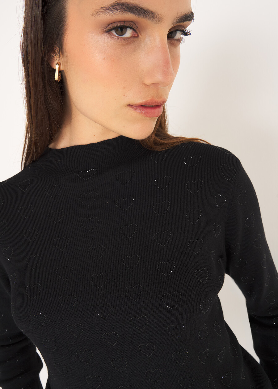 Marsh sweater with rhinestone hearts NERO BLACK Woman , image number 2
