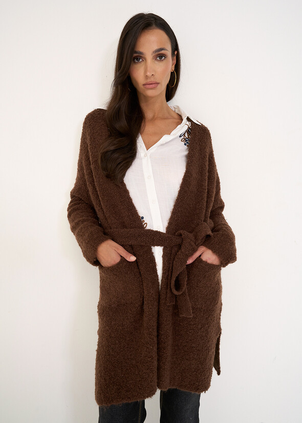 Cardigan lungo Carlie con cintura MARRONE Donna null