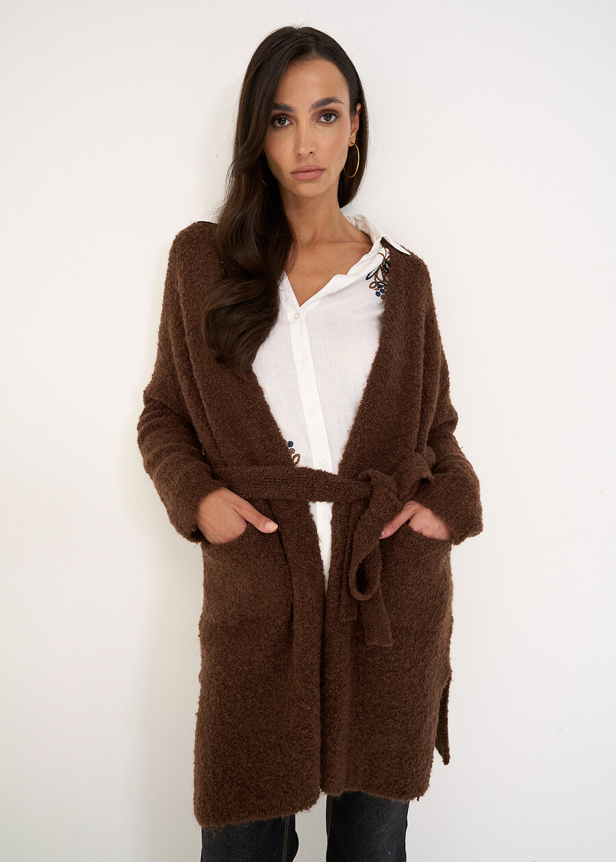 Cardigan lungo Carlie con cintura MARRONE Donna , immagine n. 1