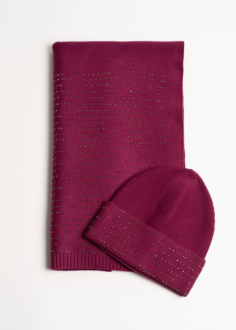 Gift Idea – Rhinestone-Detail Scarf e Matching Bea ROSSO MAGENTA Woman , image number 5
