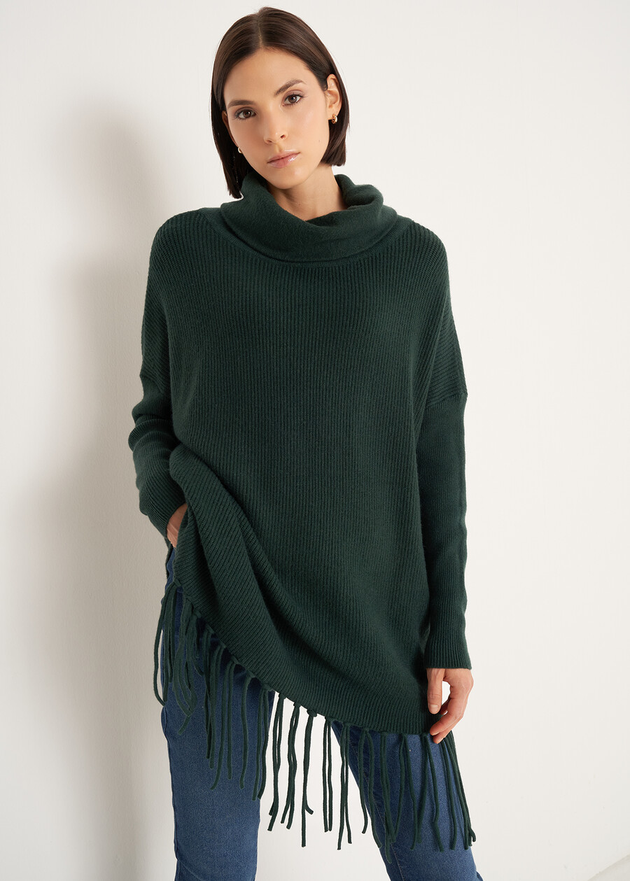 Medea cowl-neck sweater with fringes VERDE FORESTA Woman , image number 2
