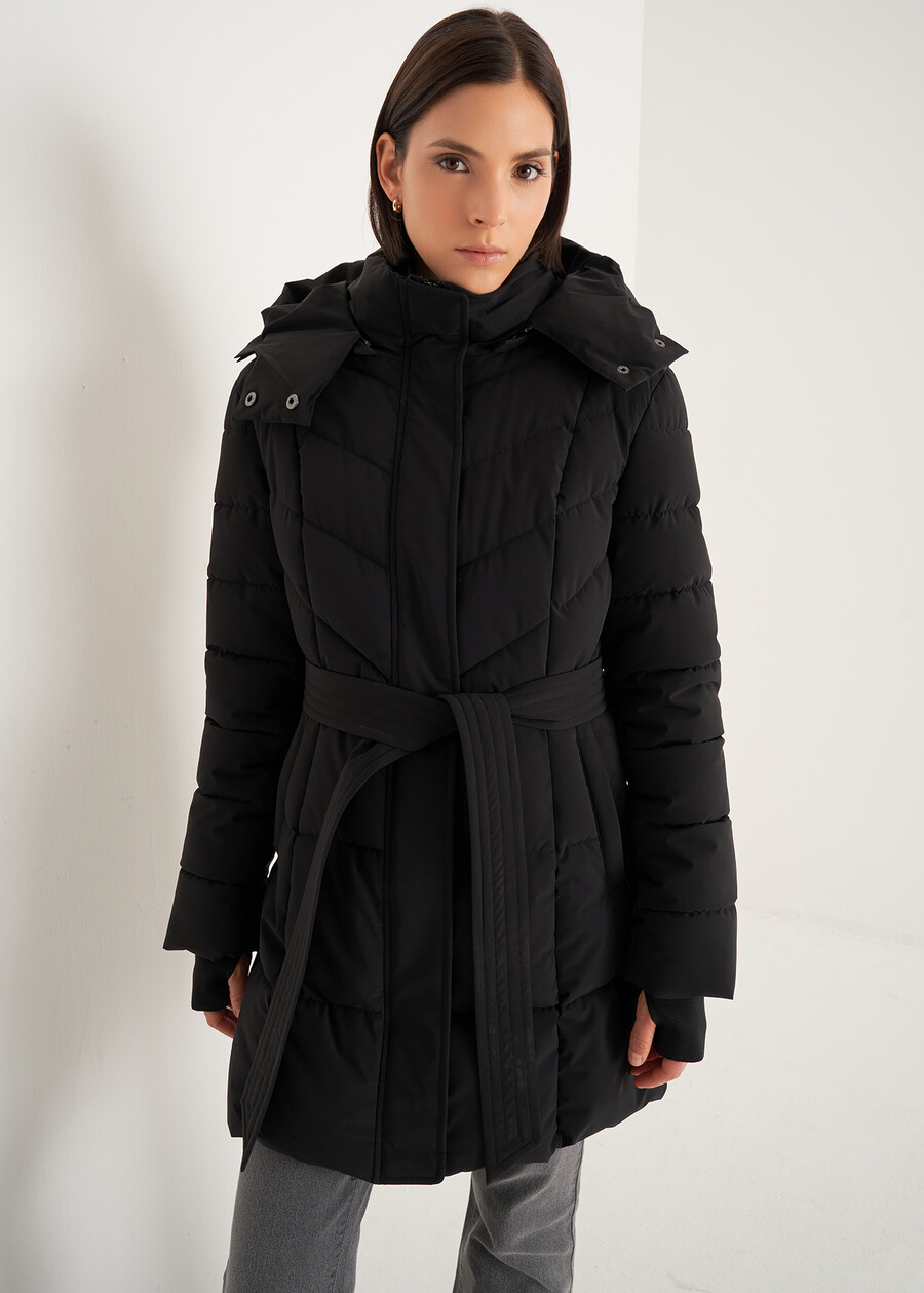 Prince padded coat with belt NERO BLACKBEIGE ECRU Woman , image number 2
