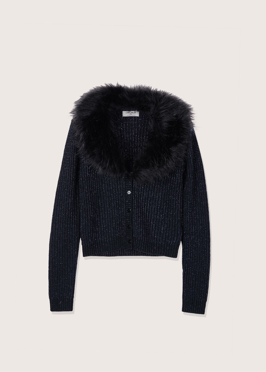 Clio cardigan with eco-fur neck NERO BLACK Woman , image number 1