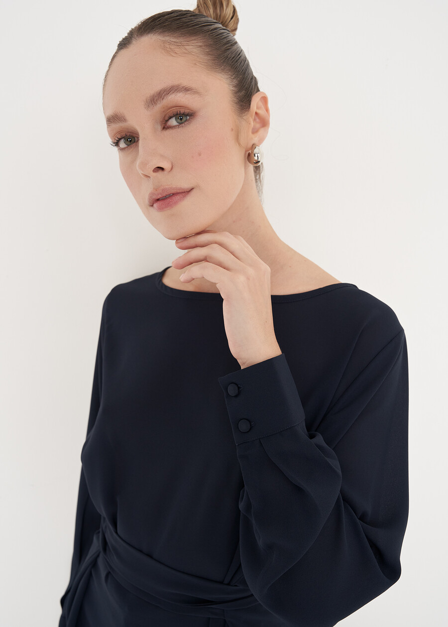 Blusa Boho in georgette BLUE OLTREMARE  Donna , immagine n. 3