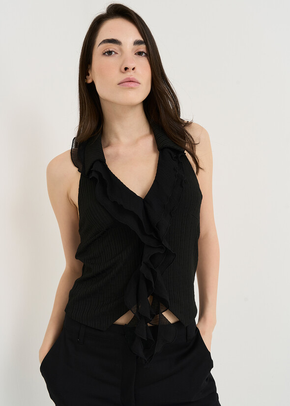 Top Tind con scollo americano NERO BLACK Donna null