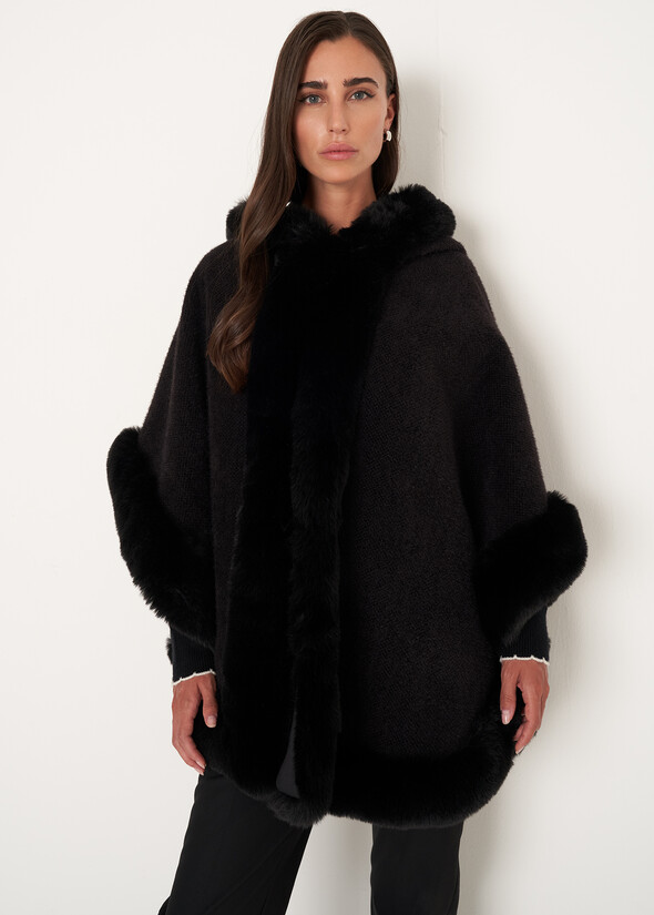 Mantella Moyra in maglia ed ecopelliccia NERO BLACK Donna null