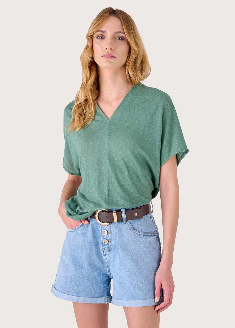 T-shirt Sonia 100% lino VERD ECOBEIGE SAFARI Donna , immagine n. 1
