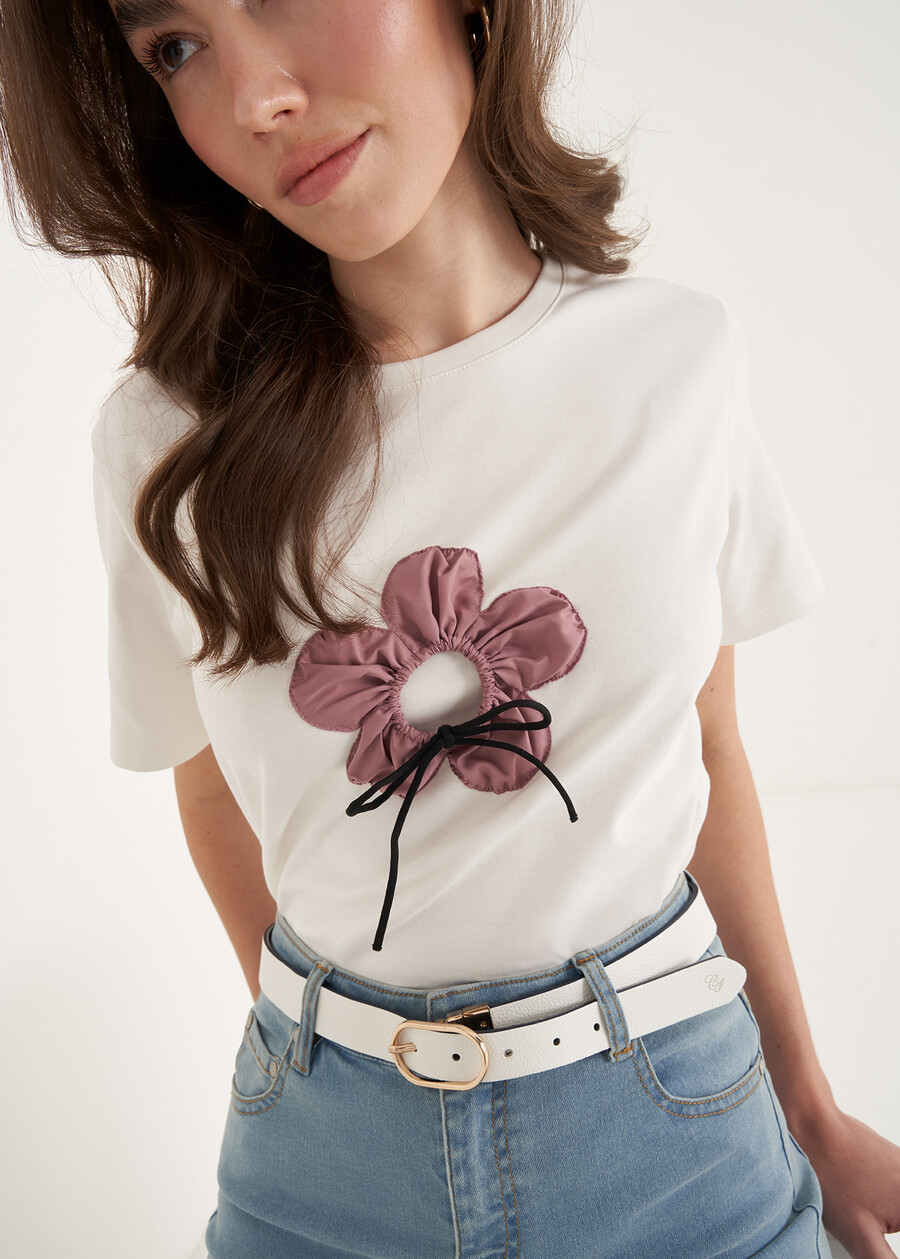 T-shirt Stozy Con Fiore BLU AVIONBEIGE LATTE Donna , immagine n. 3