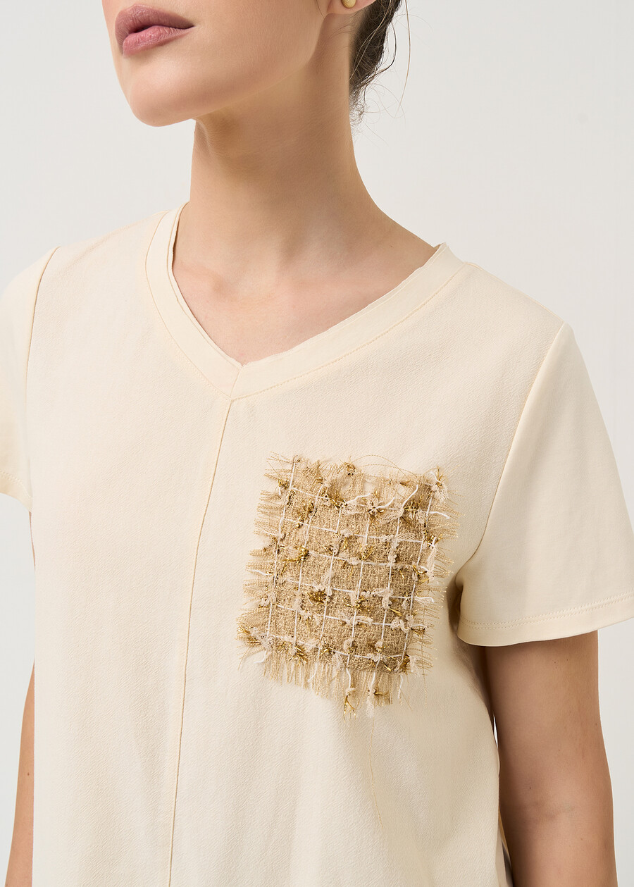 Sallie T-shirt with lurex pocket BEIGE Woman , image number 2