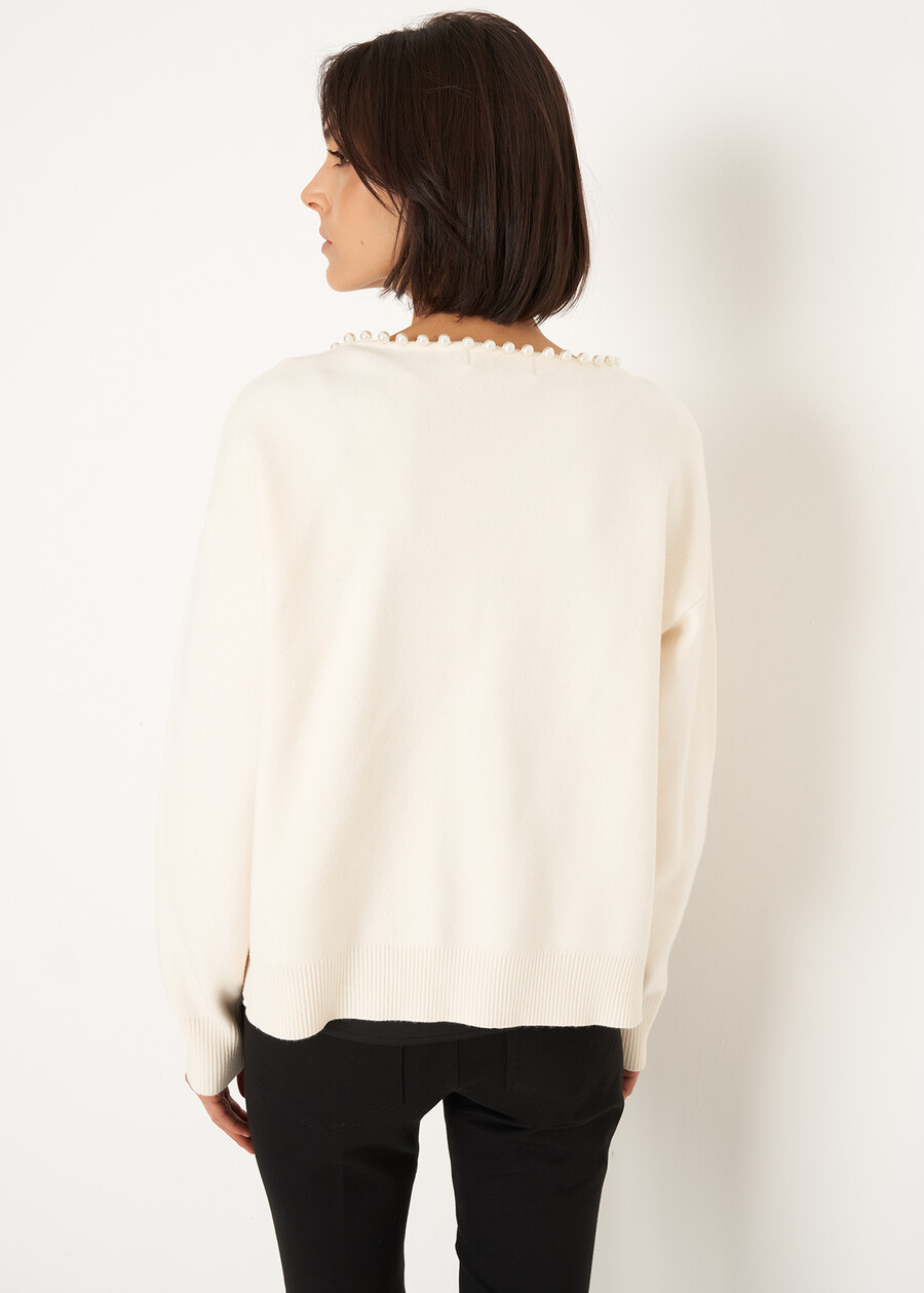 Coy cardigan with pearl details BIANCO BURRO Woman , image number 3