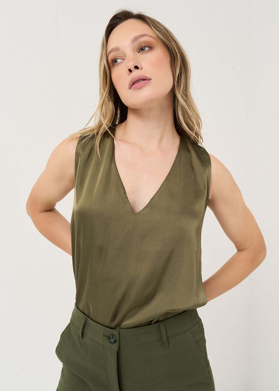 Top Tailer in viscosa con merletto VERDEBLU Donna , immagine n. 1