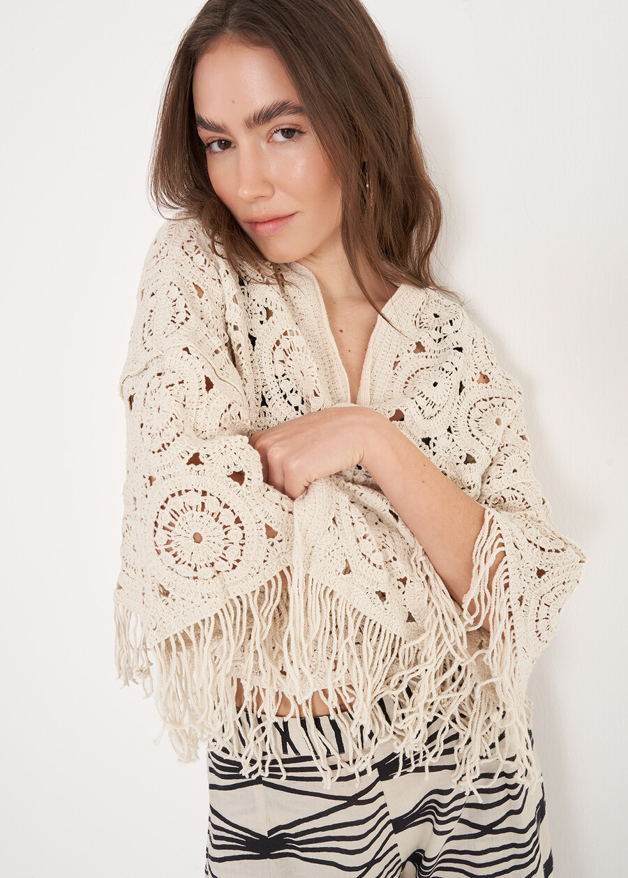 Cardigan Criss In Crochet BIANCO BURRONERO BLACK Donna , immagine n. 3