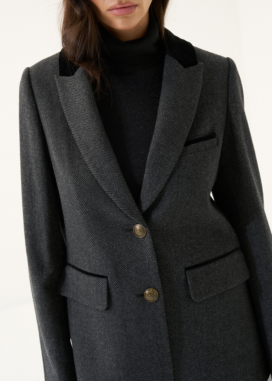 Glenda wool blazer with velvet details NERO BLACK Woman , image number 3